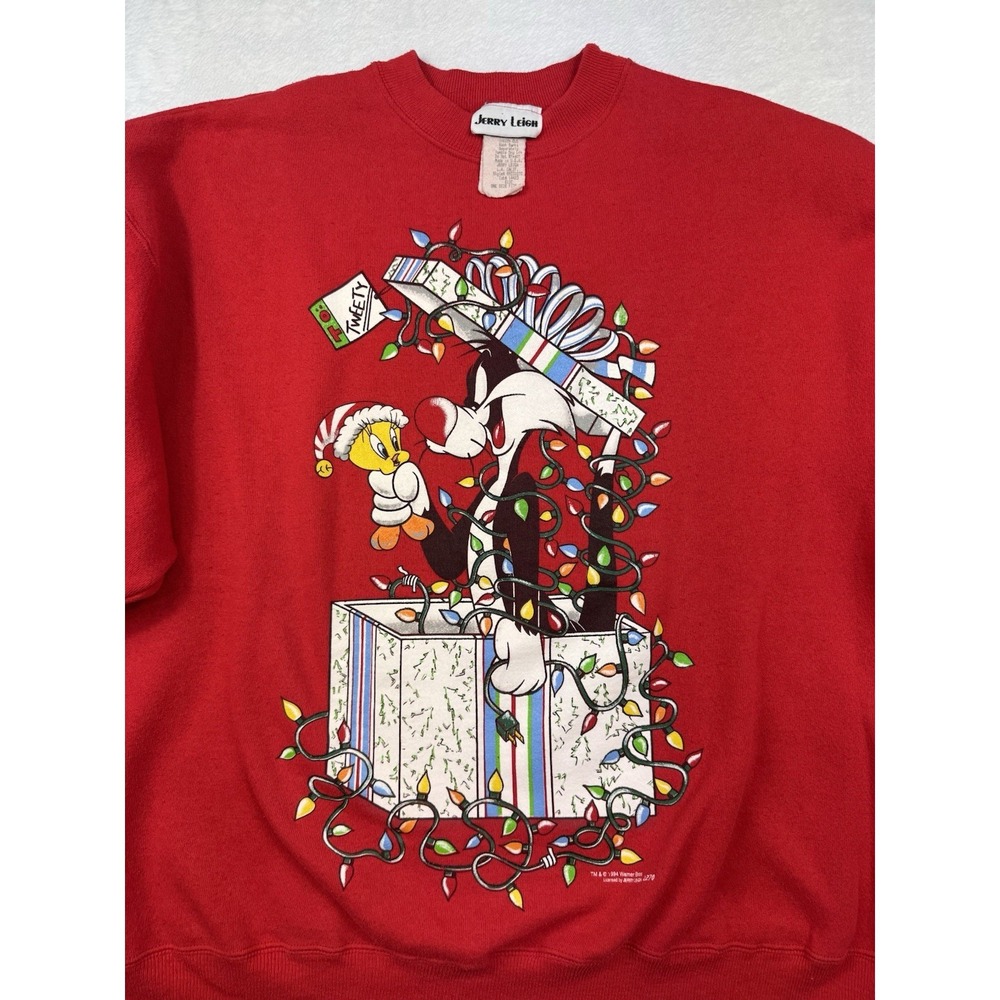 Vintage Looney Tunes Sweatshirt Mens XL Sylvester Tweety Christmas Crewneck 90s - Picture 2 of 7